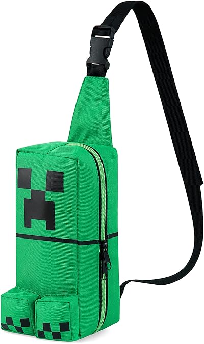 Minecraft Crossbody Bag for Kids Teens Creeper Sling Chest Bag for Travel with Adjustable Strap Gamer Gifts for Boys