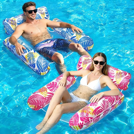 Dusor 2 Pack Pool Inflatables, 4 In 1 Inflatable Pool Floats Hammock, Inflatable Pool Toys, Tanning Pool Water Hammock, Swimming Pool Toys Inflatable