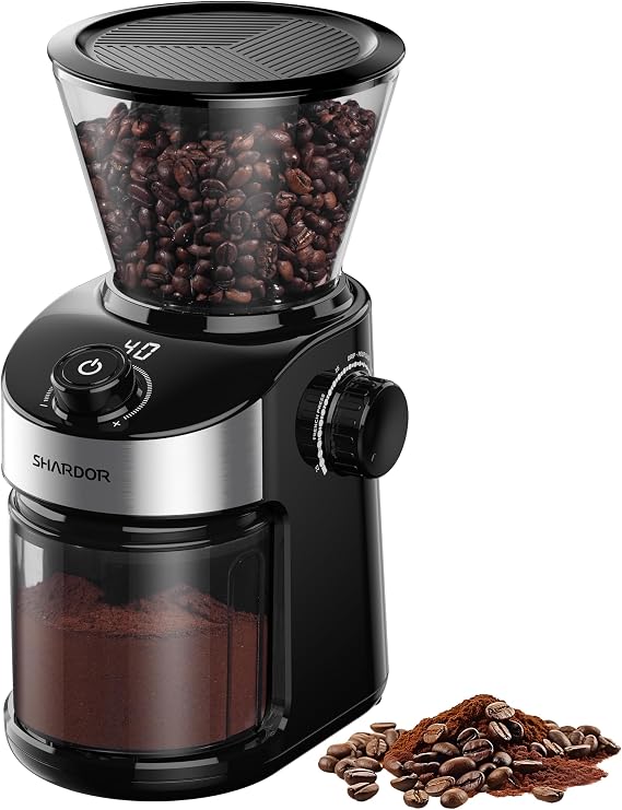 SHARDOR Burr Coffee Grinder Electric with 32 Grinding Sizes 4.0, Coffee Grinders for Home Use with 40 Seconds Adjustable Electronic Timer, Coffee Bean Grinder with Chamber Cleaning Button,Black