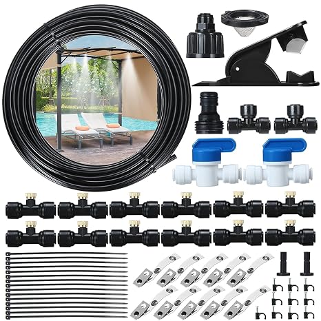 GOTGELIF 50FT Patio Misting System, DIY Outdoor Water Mister Cooling Kit
