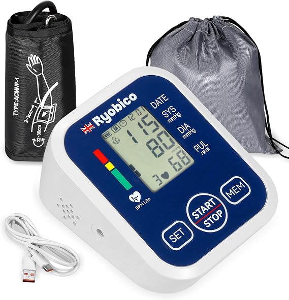 Blood Pressure Monitors, Upper Arm Blood Pressure Machine for Home Use, Basic Automatic BP Large Cuff Size 22cm to 36cm, LCD Display, Dual Power Options with USB Cable
