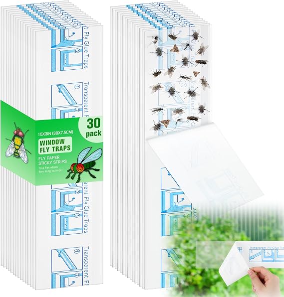 30 Pack XL Window Fly Traps for Indoors, Sticky Fly Traps (Clear, 15"3")