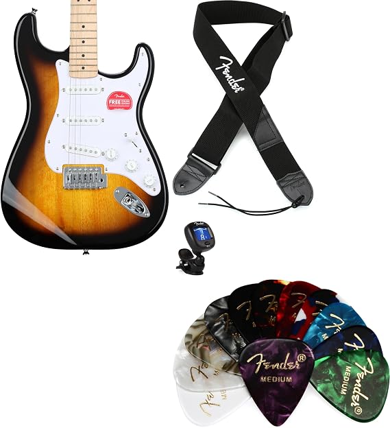 Squier Sonic Stratocaster Electric Guitar Essentials Bundle - 2-color Sunburst