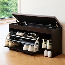 Netstar 3-Tier Entryway Bench with Cushion, Shoe Rack Bench with Flip Drawer, Lift Top Storage Box, Shoe Storage Organizer for Entryway, Hallway, Living Room, Black