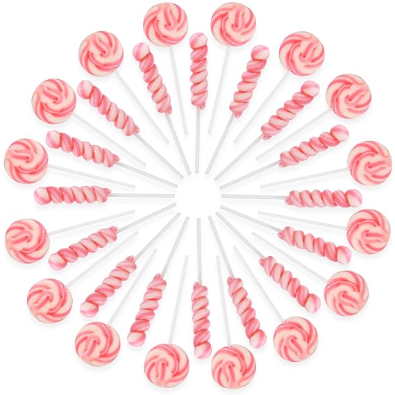 Pink Swirl & Twisty Lollipops 30 Pack Strawberry Flavor Candy Suckers Individually Wrapped for Valentine Birthday Baby Shower Girl Gender Reveal Party