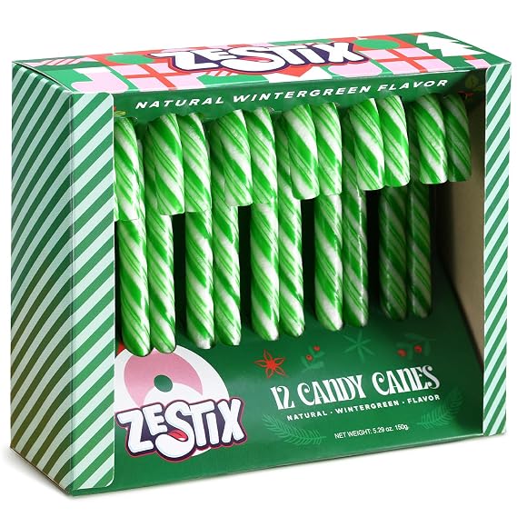 Christmas Candy Canes - Classic Green & White Wintergreen Flavor, 12 Count | Individually Wrapped Holiday Treats for Kids & Adults, Perfect Stocking Stuffers & Gift Sets
