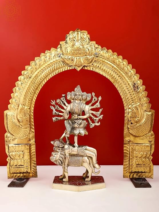 Exotic India Brass Kirtimukha Prabhavali | Handmade - Brass with Iron - Color 20 Inch