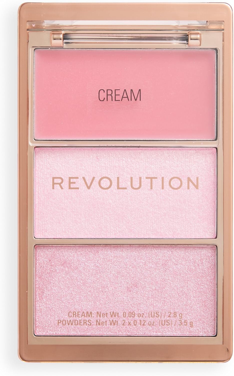 Revolution Highlight Icon Palette, Trio of Cream, Powder and Shimmer, Buildable Pigment to Highlight with Ease, Pink Posse, 2.8g