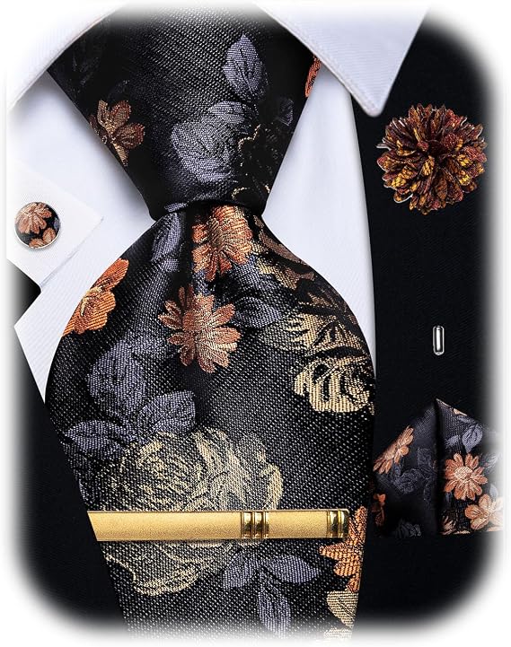 YourTies Silk Ties for Men Paisley Woven Formal Necktie Pocket Square Set