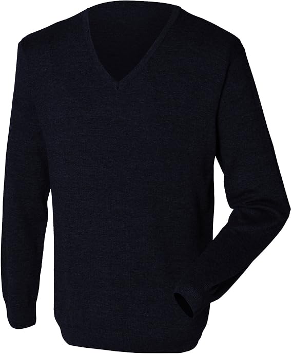 Henbury Mens 12 Gauge Fine Knit V-Neck Jumper/Sweatshirt (L) (Navy)