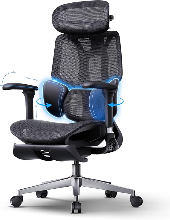 Hbada E3 Air 2026 Ergonomic Office Chair, 3-Zone Lumbar Support, Comfy Home Office Chair with Auto Recline, 4D Headrest & Armrests, 140° Tilt for Work & Relax, Black with Footrest