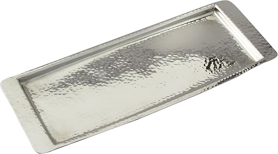 Elegance Stainless Steel Hammered Rectangular Tray, Small, 13.75 by 4.5-Inch, Silver