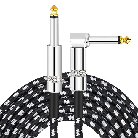10FT Guitar Cable 6.35mm Straight to Right Angle Instrument Cable, Braided Noise Reduction Audio Cord for Electric Guitar, Bass, Mixer, Amplifier, Keyboard, Speaker