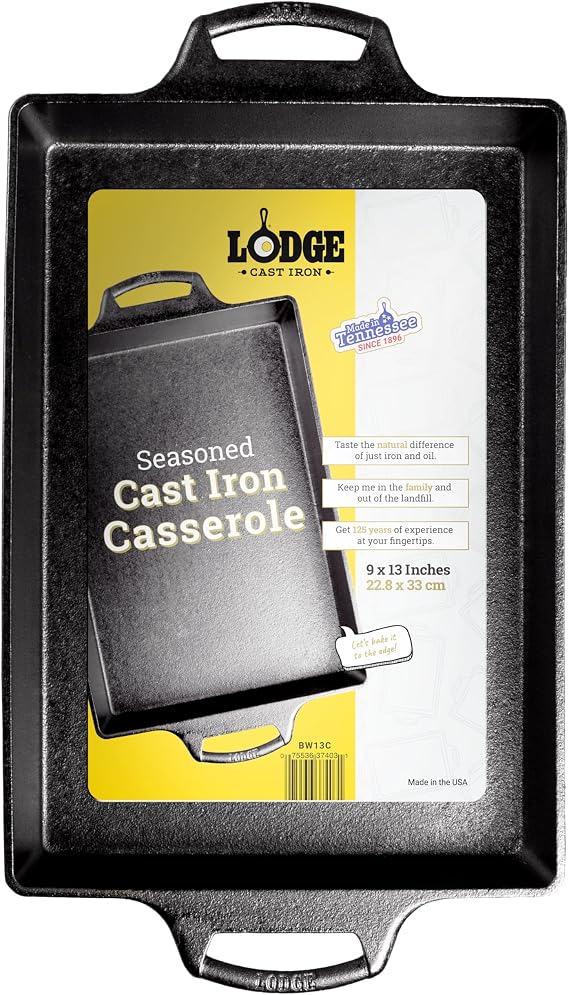 Lodge Pre-Seasoned Cast Iron Casserole Pan, 9 x 13 Inches