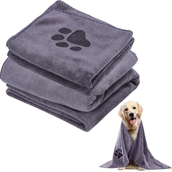 2 Pack Dog Towel Super Absorbent Soft Microfiber Dog Drying Towel Quick Dry Machine Wash Idea For Puppies, Cats & Other Pets Bathing Grooming Swimming Travel (Grey, S(30 * 60cm))