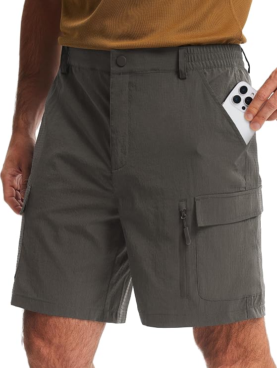 Libin Men's Hiking Cargo Shorts with Zipper Pockets | Lightweight, Breathable, Quick Dry, 7 Inch, Casual, Work, Fishing