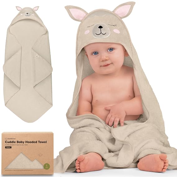 KeaBabies Hooded Baby Towel for Newborn, Baby Bath Towels (Alpaca, 35x35) | Viscose Derived from Bamboo, Large Baby Towels with Hood, Boys, Girls, Toddler, Soft Absorbent Baby Bath Essentials