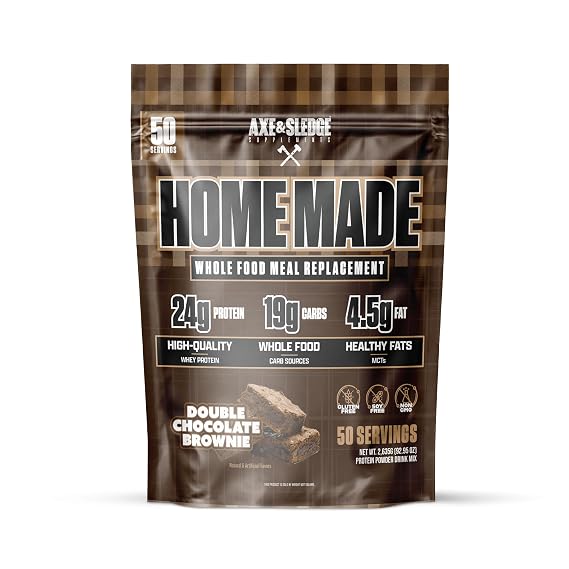 Axe & Sledge Home Made Meal Replacement Powder | 48g Protein | Digestive Enzymes & Fiber | Non-GMO, Premium Ingredients | Protein for Bulking | 25 Servings, Double Chocolate Brownie | 50 Servings, Whole Food Nutrition, Fibersol-2, DigeSEB