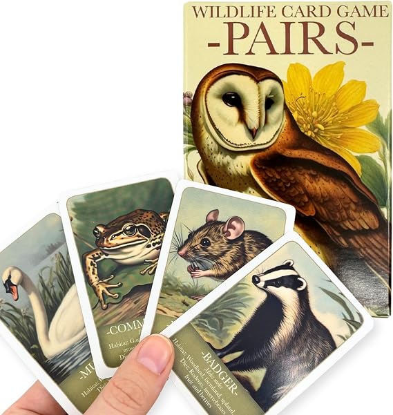 House of Marbles Wildlife Pairs Card Game, 36 FSC-Certified Cards with 18 British Animal Matches, Educational Memory Game for Kids and Families