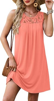 Summer Dresses for Women Beach Cover Up Sleeveless Lace Crewneck Sundress S-3XL
