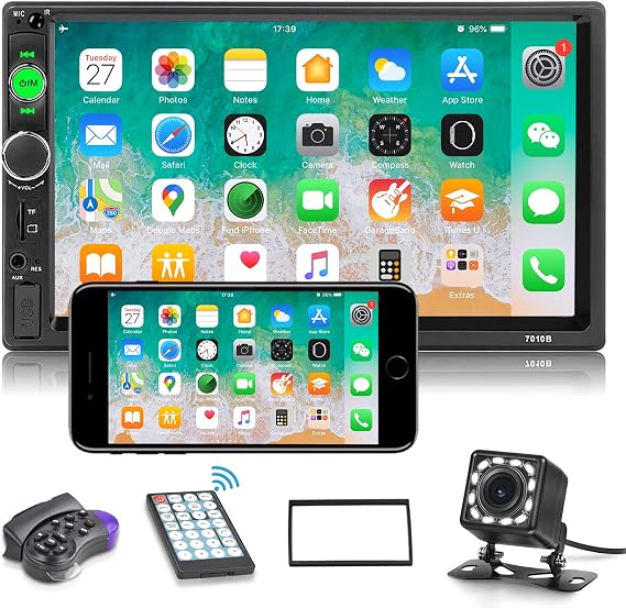 Double Din Bluetooth Car Stereo 7 inch HD Touch Screen Car Radio with Backup Camera Support Mirror Link for Android/iOS