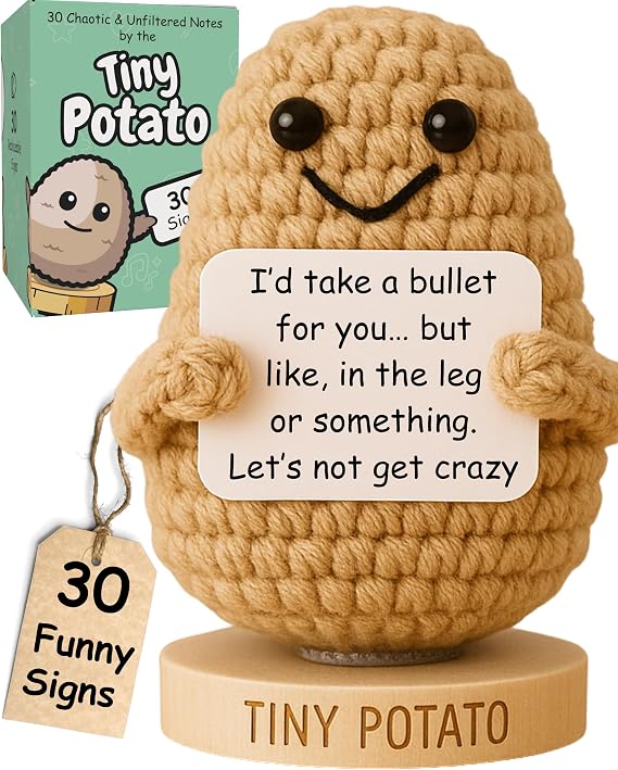 Funny Friendship Gift - Tiny Potato Crochet With 30 Sassy Messages for Women Friends Bestie Coworker Sister - Best Friend Birthday Gifts for Women, Emotional Support Encouragement Present Idea for Her