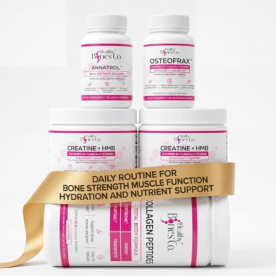 Complete Bone Renewal System Bundle, Collagen Peptides Creatine HMB Electrolytes Annatrol OsteoFrax, Daily Routine for Bone Strength Muscle Function Hydration and Nutrient Support