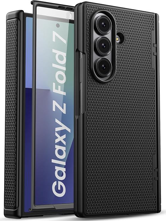 for Samsung Galaxy Z Fold 7 Case with Hinge Protection & Screen Protector, Slim Fit Design Hard PC Shockproof 360 Full Body Protective Phone Cover Case for Galaxy Z Fold 7 2025, Black