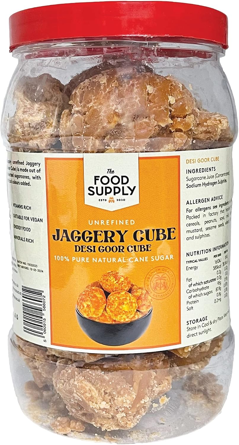Jaggery, Goor Cane Sugar 1kg - Natural Sweetner, Sugar Alternative - Great Natural Replacement for White Sugar - Unrefiened