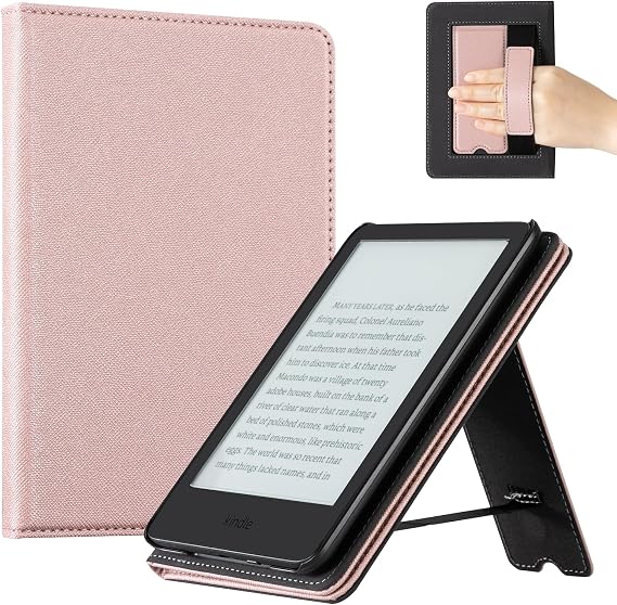CoBak Case with Stand for for 6" Kindle (2024 & 2022, 11th Gen) PU Leather Smart Cover with Auto Sleep/Wake & Hand Strap, Premium Protective Case for Kindle Basic,Rose Gold