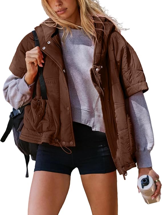 Kumufenc Womens Fall Outfits Jackets Cap Sleeve Puffer Vest Tops Plus Size Full Zip Quilted Hoodies