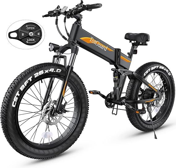 Wooken 26" x4.0 Fat Tire Electric Bike, Folding Electirc Bike for Mountain Commuter, Peak 750W Motor, Ebikes for Adults with 48V/10.4Ah Removable Battery, Suspension Fork, 21 Speed Ebike