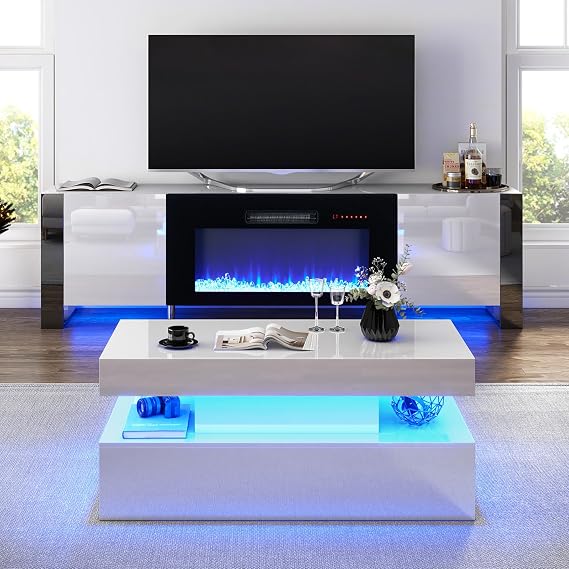 VanAcc 3-Piece Living Room Furniture with 70" LED Fireplace TV Stand