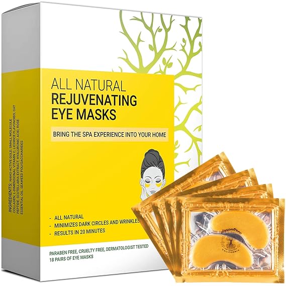Doppeltree All Natural Under Eye Patches & Mask - Non-Toxic Treatment for Dark Circles, Puffy Eyes, Wrinkles, Undereye Bags - 24K Gold, Collagen & Hyaluronic Acid - Formulated in San Francisco