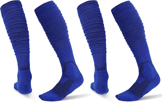 2 Pairs Scrunch Football Compression Socks - Extra Long Padded High Tube Socks for Men and Youths