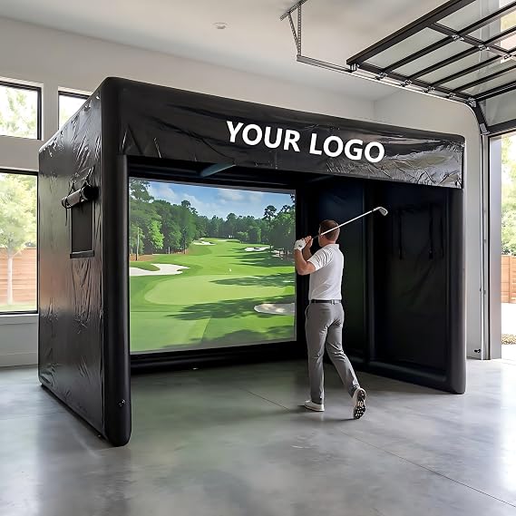 Portable Inflatable Golf Simulator - Customizable Logo, 10x13x10FT PVC Inflatable Golf Enclosure with White Projection Screen,Indoor/Outdoor Golf Simulator Tent