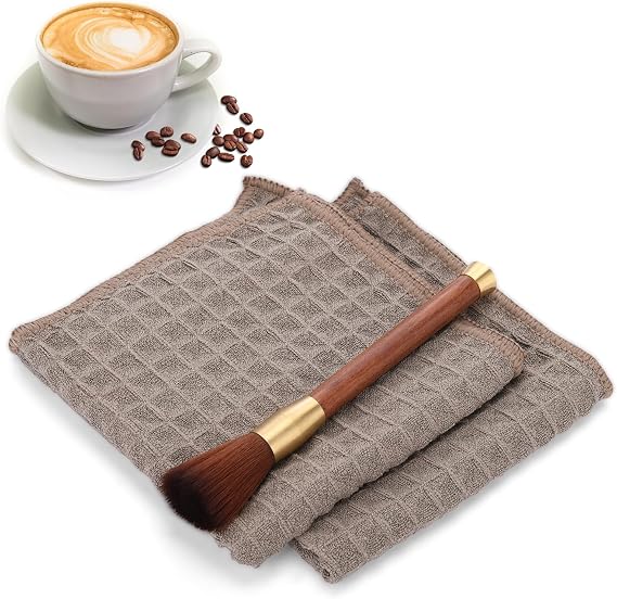 Coffee Machine Brush Set - 1 Wooden Handle Espresso Cleaning Brush With 2 Cloths for Grinder and Accessories