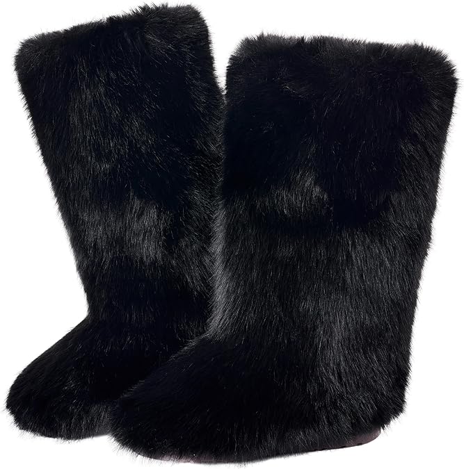 Faux Fur Boots for Women,Knee High Furry Fuzzy Fluffy Snow Boots