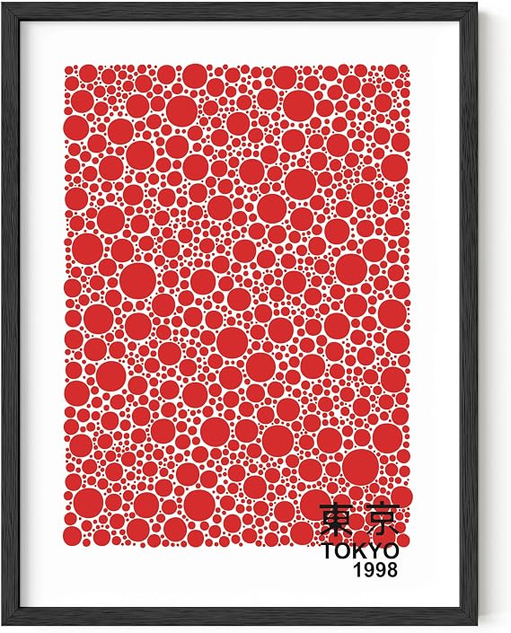 HAUS AND HUES Red Abstract Wall Art Yayoi Kusama Inspired Japanese Poster, Circle Abstract Wall Decor, Modern Art Exhibition Print (12x16 Unframed)
