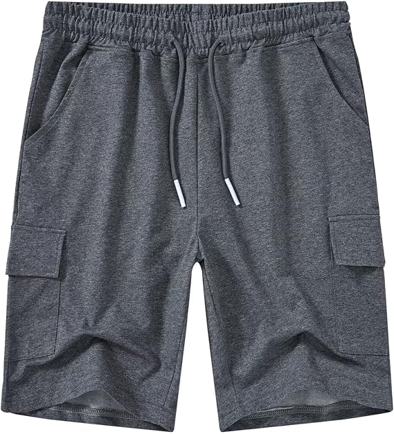 YuKaiChen Men's Casual Cargo Shorts Classic Relaxed Fit Drawstring Elastic Waist with Pockets