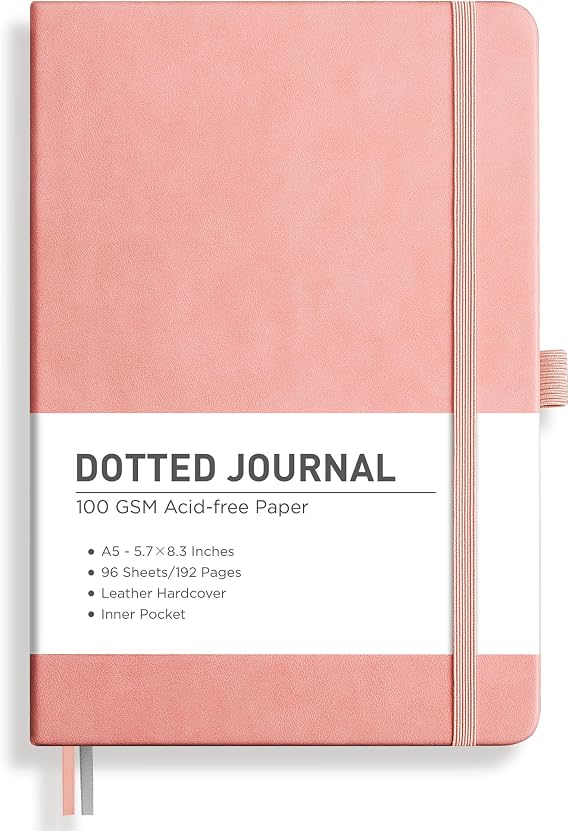 RETTACY Dotted Journal Notebook, 192 Pages, A5 Medium Size (5.7'' x 8.3'')