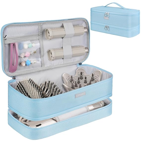LEFORZ Travel Carrying Case Bag Fits Shark Glam/Shark Flexstyle/FlexFusion | Portable Hair Dryer Case Bag,Double-Layer Hot Tools Bag Fits Revlon Hairdryer Styler,Gifts for Women Girls Mom,Blue,Bag Only