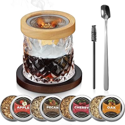 Whiskey Smoker Kit Set - 4 Flavors Wood Chips, Cocktails Bourbon Drink Infuser Kit, Old Fashioned Smoked Kit