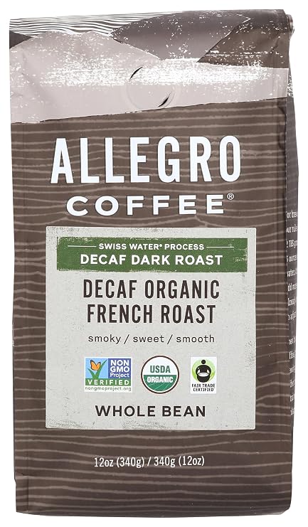 Allegro Coffee Decaf Organic French Roast Whole Bean Coffee, 12 Ounce (Pack of 1)