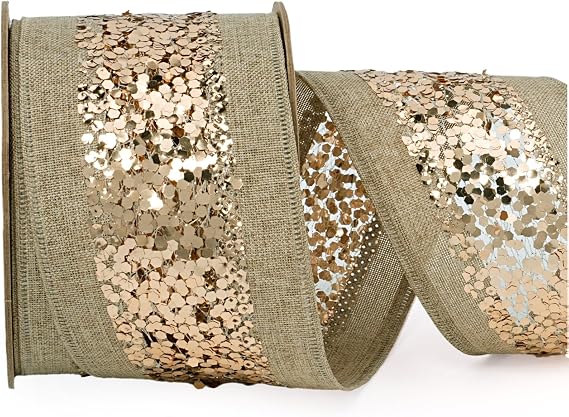 LaRibbons Christmas Ribbon for Gift Wrapping Brown Burlap Ribbons Khaki Wired Ribbon for Christmas Tree Party Decoration Crafts Wreath Bow Outdoor Decor - 2.5 Inch 10 Yards