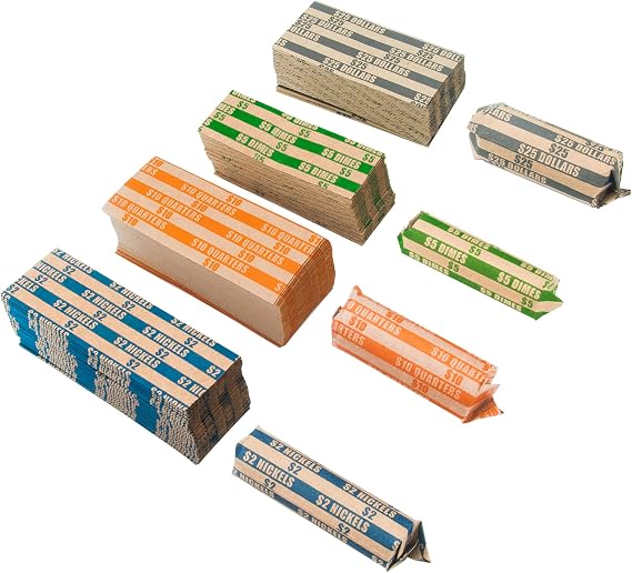 LLIKED 300 Assorted Flat Coin Wrappers- Nickel, Dime, Quarter, Dollar