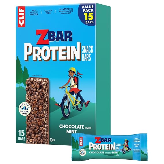 Zbar Protein Chocolate Mint Snack Bars, Gluten Free Protein Bars, 15ct | 5g Protein, Gluten Free, Made with Organic Oats, No Artificial Preservatives or Sweeteners, Snacks for Kids