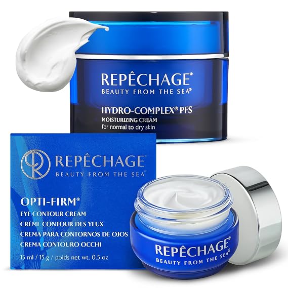 Repechage Hydro-Complex PFS Face Cream (1.5 fl oz / 50 mL) & Opti-Firm Eye Contour Cream (0.5 fl oz / 15 mL) Seaweed, Niacinamide, Peptides & Vitamins For Hydration, Elasticity Normal To Dry Skin