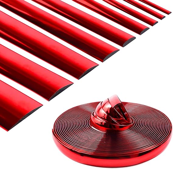 16Ft Chrome Red Car Motor Bike Self-Adhesive Exterior and Interior Molding Trim Universal Dashboard Bumper Window Door Body Side Decorative Strip Scratch-Proof (Width: 1-9/16 inch (40mm))