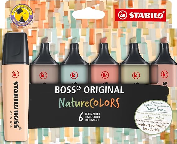 STABILO BOSS ORIGINAL NatureCOLORS - Highlighter - Pack of 6 - Various Colors